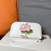 Buddha Stones Lotus Su Embroidery Journey Shopping Purse Handbag Wallet&Handbags BS White (Lotus) 19*4.5*10cm