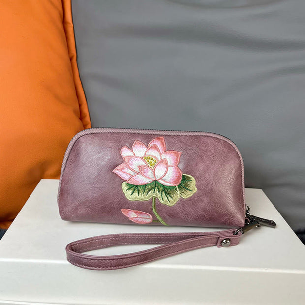 Buddha Stones Lotus Su Embroidery Journey Shopping Purse Handbag Wallet&Handbags BS Purple (Lotus) 19*4.5*10cm