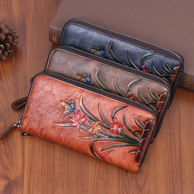 Buddha Stones Retro Orchid Printed Leather Bag Journey Shopping Purse Handbag Wallet&Handbags BS main