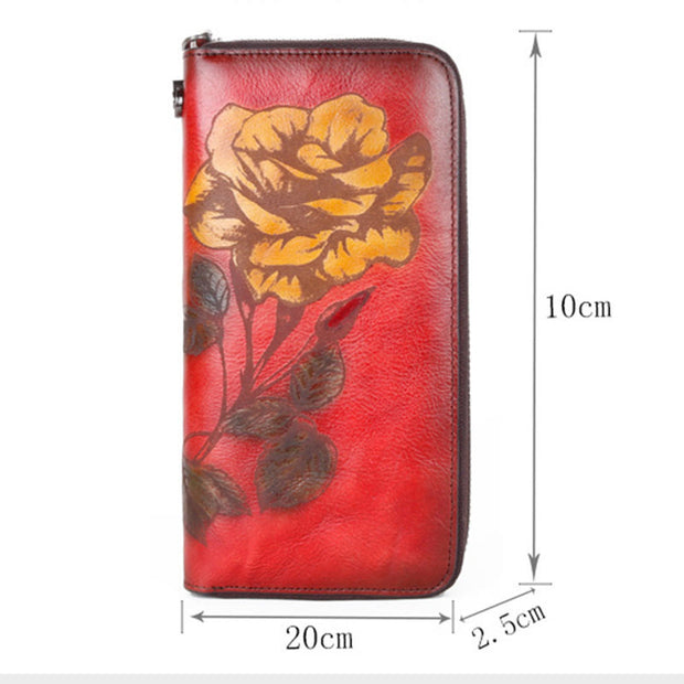 Buddha Stones Retro Rose Printed Leather Bag Journey Shopping Purse Handbag Wallet&Handbags BS 7