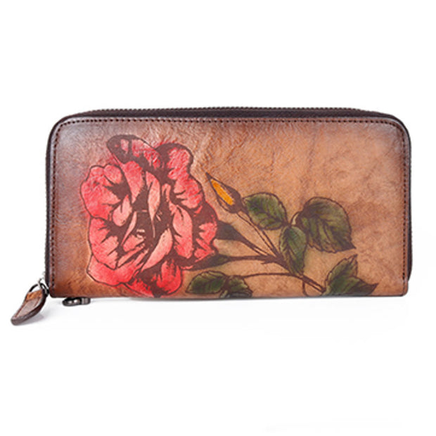 Buddha Stones Retro Rose Printed Leather Bag Journey Shopping Purse Handbag Wallet&Handbags BS 1