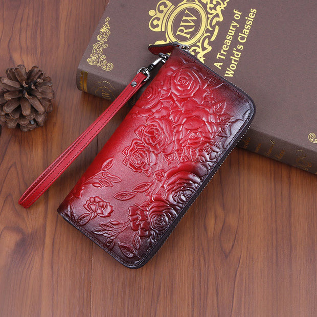 Buddha Stones Retro Rose Printed Leather Bag Journey Shopping Purse Handbag Wallet&Handbags BS Retro Red (Rose) 20*2.5*10cm