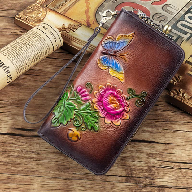 Buddha Stones Retro Butterfly Sunflower Printed Leather Bag Journey Shopping Purse Handbag Wallet&Handbags BS 7