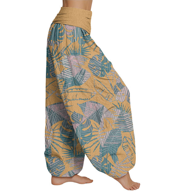 Buddha Stones Leaves Pattern Women's Elastic Waist Harem Pants Women's Harem Pants BS 2