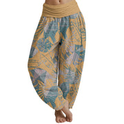 Buddha Stones Leaves Pattern Women's Elastic Waist Harem Pants Women's Harem Pants BS Goldenrod US22，UK/AU26，EU54 (6XL)