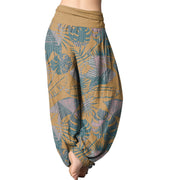 Buddha Stones Leaves Pattern Women's Elastic Waist Harem Pants