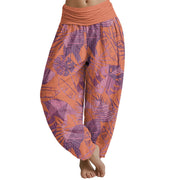 Buddha Stones Leaves Pattern Women's Elastic Waist Harem Pants Women's Harem Pants BS Coral US22，UK/AU26，EU54 (6XL)