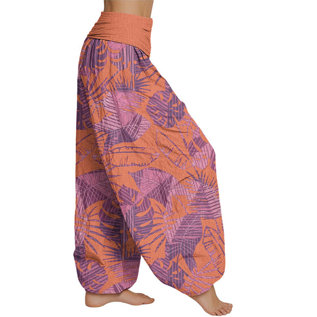 Buddha Stones Leaves Pattern Women's Elastic Waist Harem Pants Women's Harem Pants BS 6