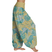 Buddha Stones Leaves Pattern Women's Elastic Waist Harem Pants Women's Harem Pants BS 9