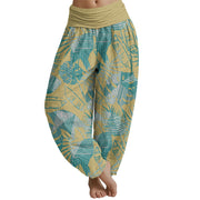 Buddha Stones Leaves Pattern Women's Elastic Waist Harem Pants Women's Harem Pants BS DarkKhaki US22，UK/AU26，EU54 (6XL)