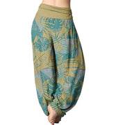 Buddha Stones Leaves Pattern Women's Elastic Waist Harem Pants Women's Harem Pants BS 8