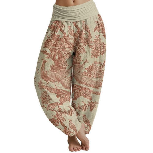 Buddha Stones Birds Trees Branches Pattern Women's Elastic Waist Harem Pants