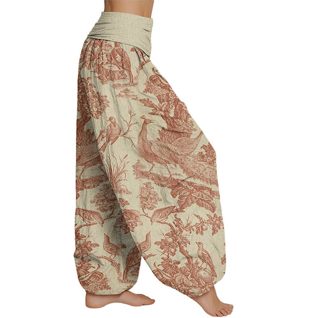 Buddha Stones Birds Trees Branches Pattern Women's Elastic Waist Harem Pants Women's Harem Pants BS 2