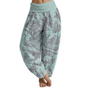 Buddha Stones Birds Trees Branches Pattern Women's Elastic Waist Harem Pants Women's Harem Pants BS PaleTurquoise US22，UK/AU26，EU54 (6XL)