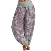 Buddha Stones Birds Trees Branches Pattern Women's Elastic Waist Harem Pants