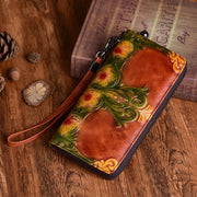 Buddha Stones Retro Flowers Printed Leather Bag Journey Shopping Purse Handbag Wallet&Handbags BS Retro Brown (19.5*2.5*9.5cm)