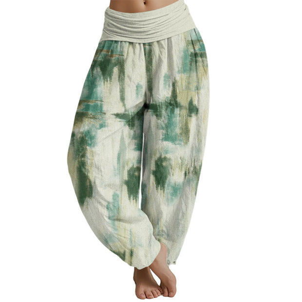 Buddha Stones Tie Dye Pattern Design Women's Elastic Waist Harem Pants Women's Harem Pants BS Honeydew US22，UK/AU26，EU54 (6XL)