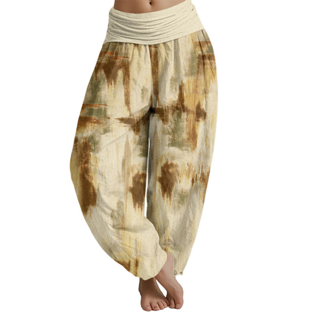 Buddha Stones Tie Dye Pattern Design Women's Elastic Waist Harem Pants Women's Harem Pants BS Cornsilk US22，UK/AU26，EU54 (6XL)