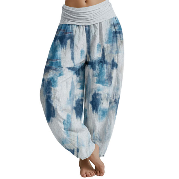 Buddha Stones Tie Dye Pattern Design Women's Elastic Waist Harem Pants Women's Harem Pants BS AliceBlue US22，UK/AU26，EU54 (6XL)