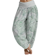 Buddha Stones Flow Wind Pattern Women's Elastic Waist Harem Pants