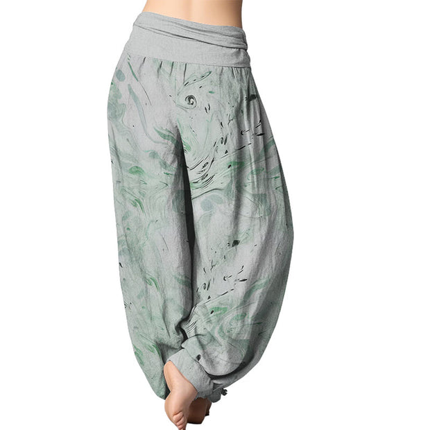 Buddha Stones Flow Wind Pattern Women's Elastic Waist Harem Pants Women's Harem Pants BS 5