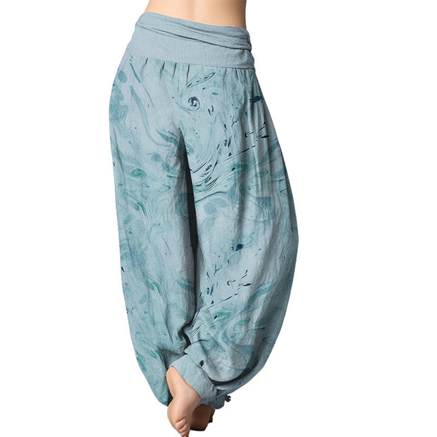 Buddha Stones Flow Wind Pattern Women's Elastic Waist Harem Pants Women's Harem Pants BS 1