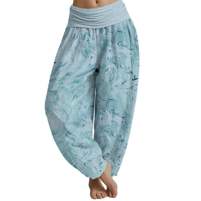 Buddha Stones Flow Wind Pattern Women's Elastic Waist Harem Pants Women's Harem Pants BS LightBlue US22，UK/AU26，EU54 (6XL)