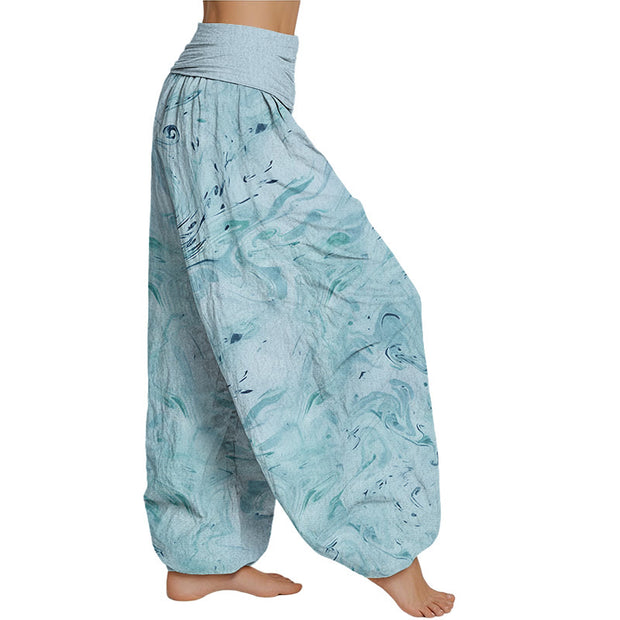 Buddha Stones Flow Wind Pattern Women's Elastic Waist Harem Pants Women's Harem Pants BS 2