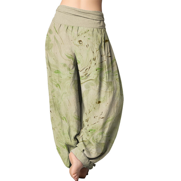 Buddha Stones Flow Wind Pattern Women's Elastic Waist Harem Pants Women's Harem Pants BS 8