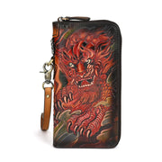 Buddha Stones Mythical Beast Lion Copper Coins Printed Leather Bag Journey Shopping Purse Handbag