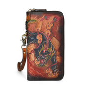 Buddha Stones Mythical Beast Lion Copper Coins Printed Leather Bag Journey Shopping Purse Handbag