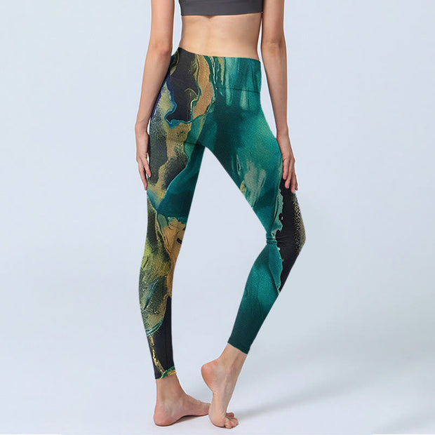 Buddha Stones DarkCyan Natural Landscapes Exercise Leggings Women's Yoga Pants Leggings BS 4