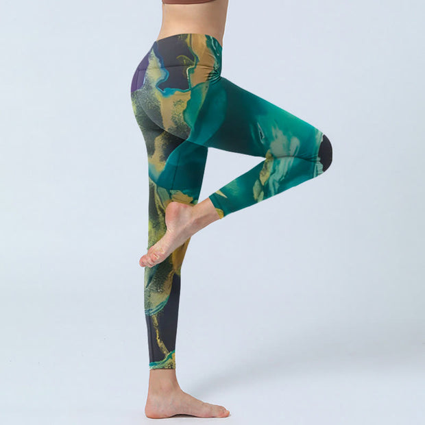 Buddha Stones DarkCyan Natural Landscapes Exercise Leggings Women's Yoga Pants Leggings BS 3