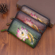 Buddha Stones Retro Lotus Printed Leather Bag Journey Shopping Purse Handbag Wallet&Handbags BS 9