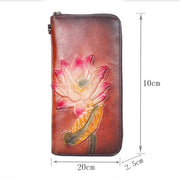 Buddha Stones Retro Lotus Printed Leather Bag Journey Shopping Purse Handbag Wallet&Handbags BS 4