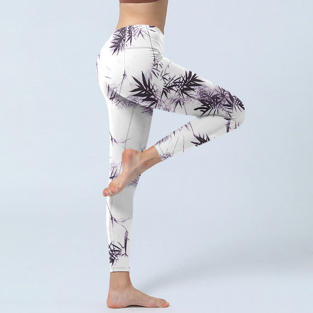 Buddha Stones White Black Bamboo Exercise Leggings Women's Yoga Pants - image 4