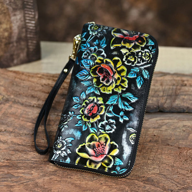 Buddha Stones Retro Lotus Printed Leather Bag Journey Shopping Purse Handbag