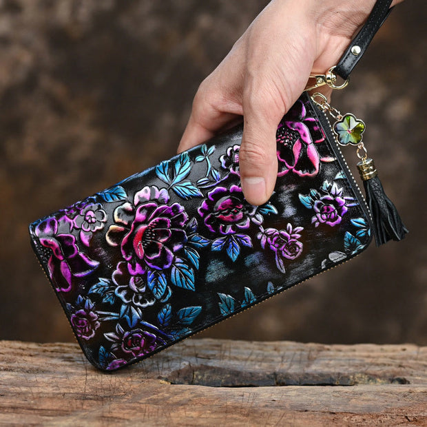 Buddha Stones Retro Lotus Printed Leather Bag Journey Shopping Purse Handbag Wallet&Handbags BS 1