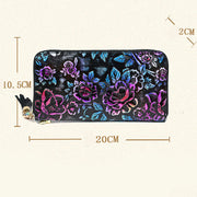 Buddha Stones Retro Lotus Printed Leather Bag Journey Shopping Purse Handbag Wallet&Handbags BS 3