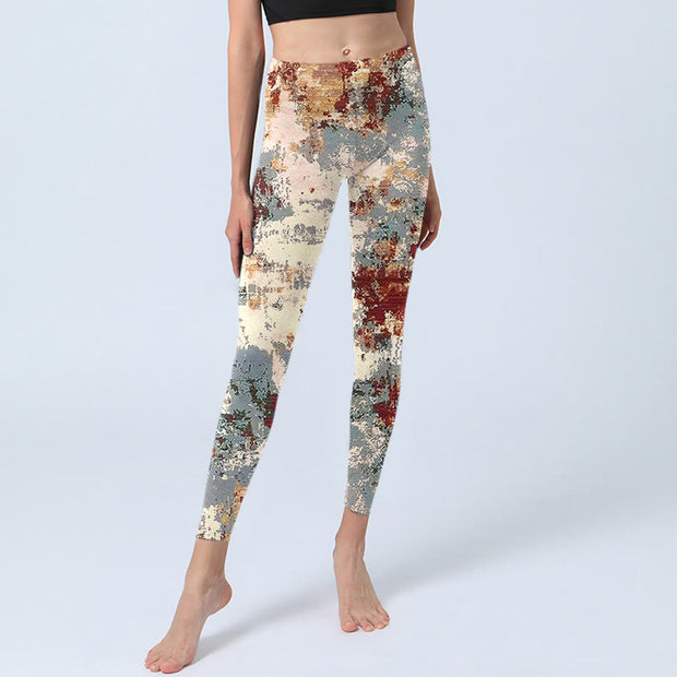 Buddha Stones Beige Red Grey Abstract Design Print Exercise Leggings Women's Yoga Pants - image 6