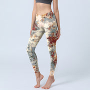 Buddha Stones Beige Red Grey Abstract Design Print Exercise Leggings Women's Yoga Pants - Beige - US18，UK/AU22，EU50 (4XL) - image 1