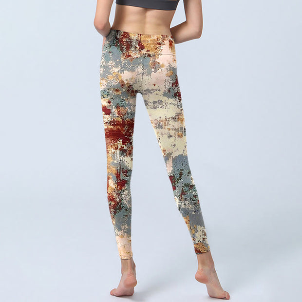 Buddha Stones Beige Red Grey Print Exercise Leggings Women's Yoga Pants