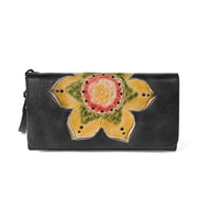 Buddha Stones Retro Flowers Printed Leather Bag Journey Shopping Purse Handbag Wallet&Handbags BS Retro Black (19.5*2.5*10cm)