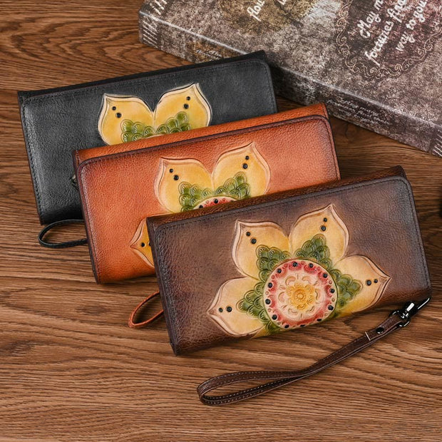 Buddha Stones Retro Flowers Printed Leather Bag Journey Shopping Purse Handbag Wallet&Handbags BS main