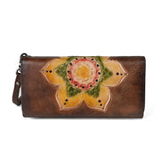 Buddha Stones Retro Flowers Printed Leather Bag Journey Shopping Purse Handbag Wallet&Handbags BS Retro Black Brown (19.5*2.5*10cm)