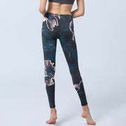 Buddha Stones SteelBlue Silver Flowers Print Exercise Leggings Women's Yoga Pants Leggings BS 6