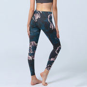 Buddha Stones SteelBlue Silver Flowers Print Exercise Leggings Women's Yoga Pants Leggings BS 4