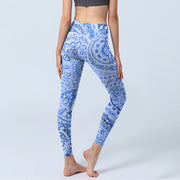 Buddha Stones Persian Style RoyalBlue White Flowers Pattern Print Exercise Leggings Women's Yoga Pants - image 5