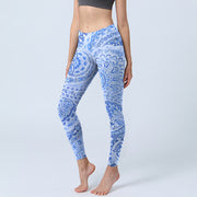 Buddha Stones Persian Style RoyalBlue White Flowers Pattern Print Exercise Leggings Women's Yoga Pants Leggings BS RoyalBlue US18，UK/AU22，EU50 (4XL)