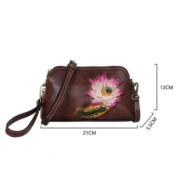 Buddha Stones Retro Flowers Printed Leather Bag Journey Shopping Purse Handbag Shoulder Bag Crossbody Bag Crossbody Bag&Shoulder Bag BS 6